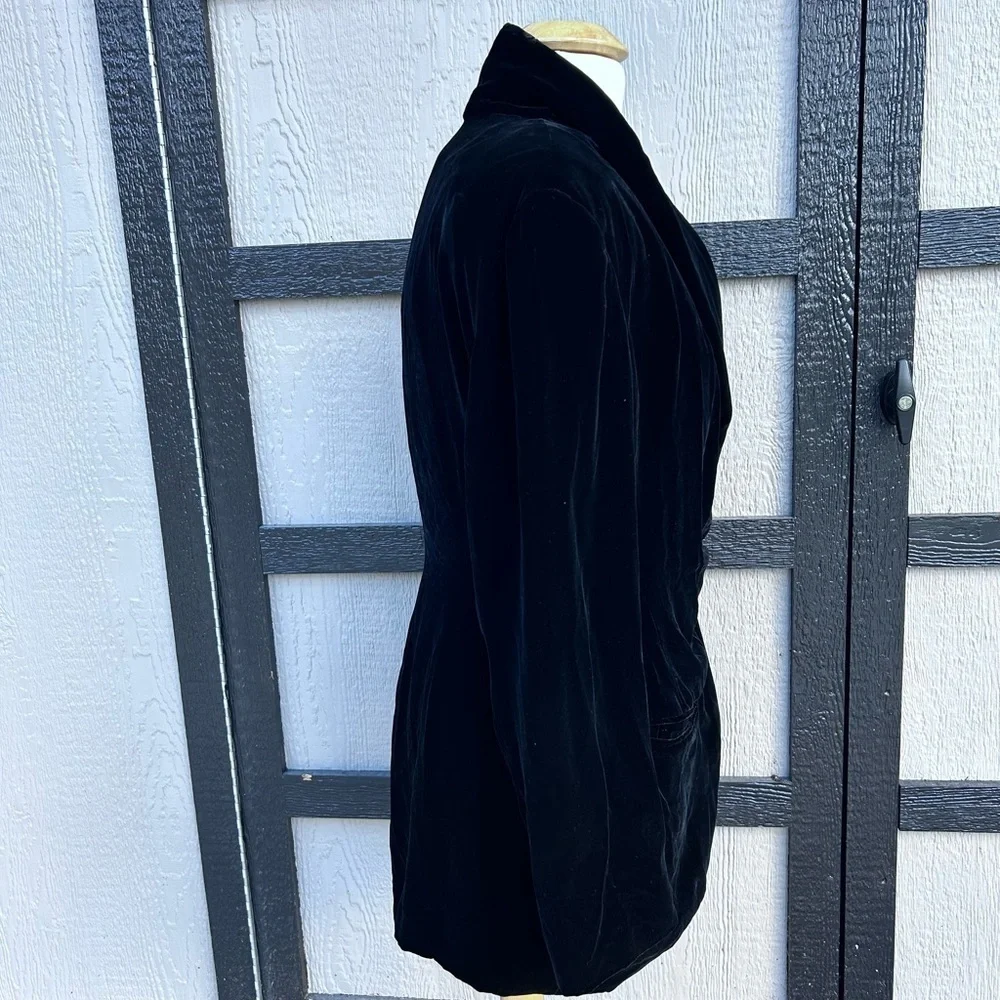 Donna Karan New York Essentials Silk Blend Black Velvet Belted Tie Wrap Coat